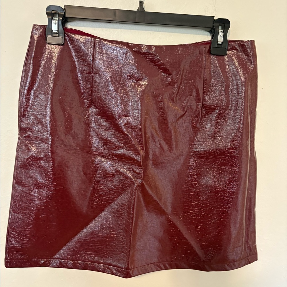 Faux Leather Burgundy Mini Skirt